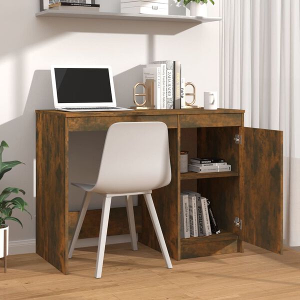 vidaXL Desk Smoked Oak Engineered Wood Medium Desk Rectangular