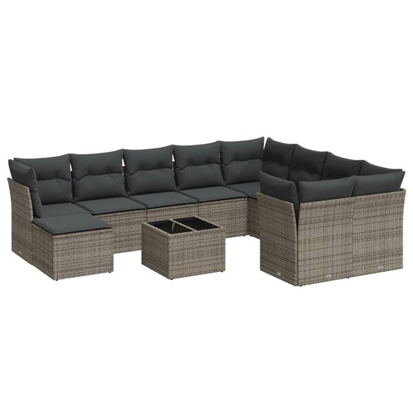 vidaXL Garden Sofa Set Grey PE Rattan Large Removable Covers