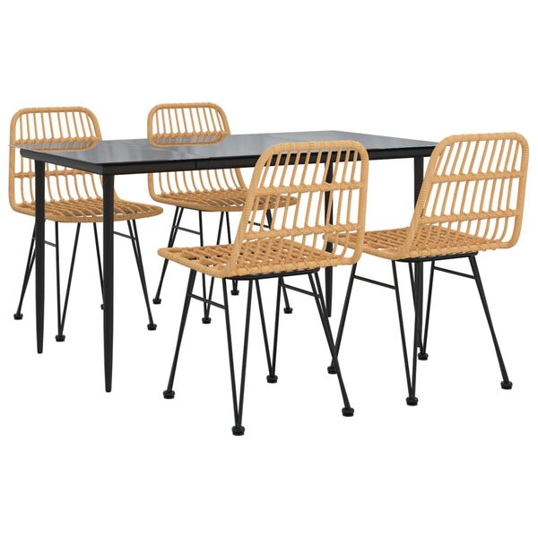 vidaXL Garden Dining Set Black Poly Rattan Medium Durable