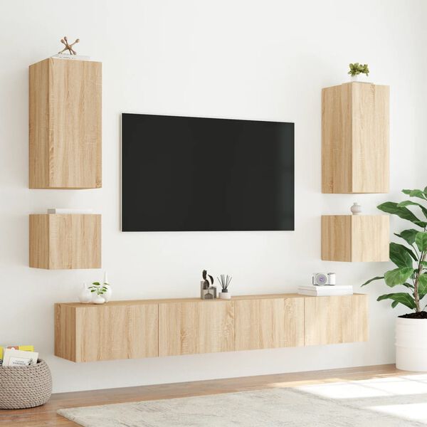 vidaXL TV Wall Cabinet Set of 2 Sonoma oak Engineered wood Medium