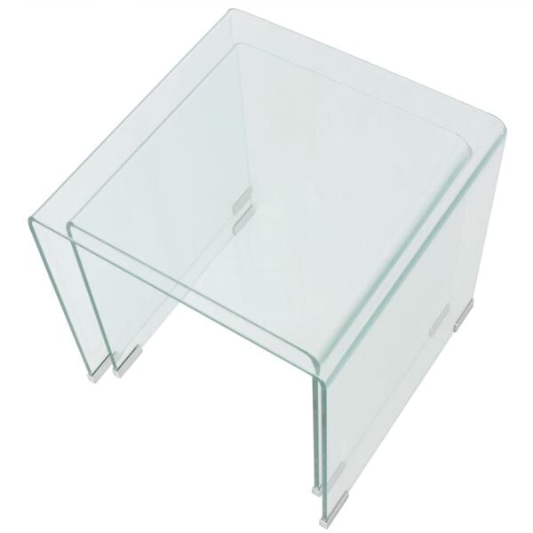 vidaXL Nesting Table Set Set of 2 Clear Tempered safety glass Two Piece