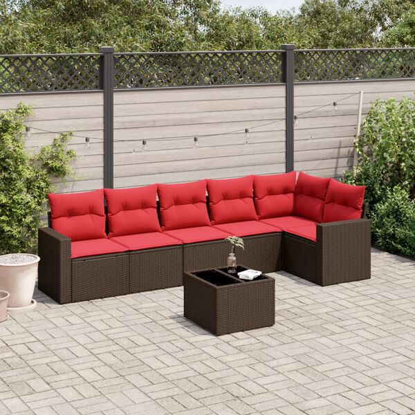 vidaXL 7 Piece Patio Sofa Set with Cushions Brown Poly Rattan