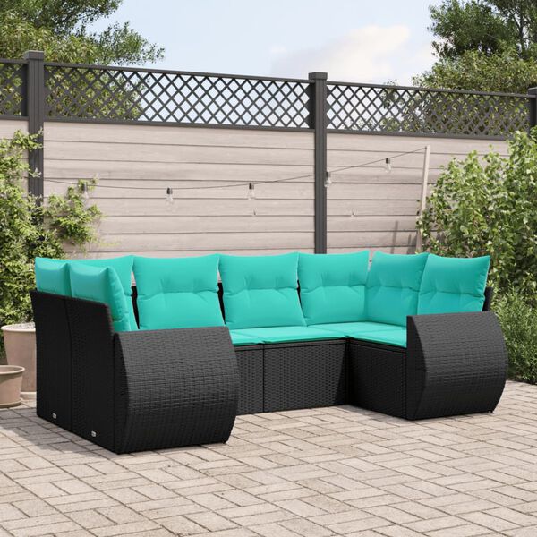 vidaXL Patio Sofa Set Black, Blue PE Rattan, Powder-Coated Steel, Polyester