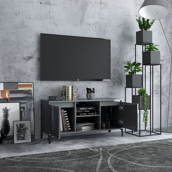 vidaXL TV Cabinet High gloss grey Engineered wood, metal Medium