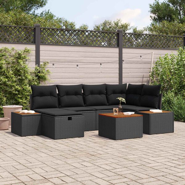 vidaXL Garden Sofa Set 7 pcs Black 55 x 62 x 69 cm Poly rattan