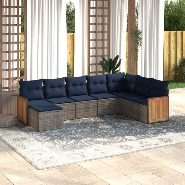 vidaXL 8 Piece Patio Sofa Set with Cushions Gray Poly Rattan