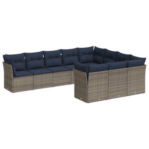 vidaXL 10 Piece Patio Sofa Set with Cushions Gray Poly Rattan