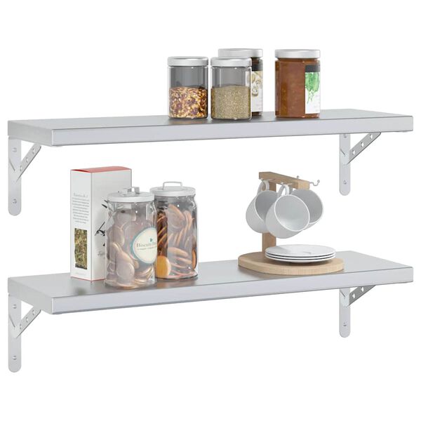 vidaXL Wall Shelf Silver Stainless Steel 29.5 in x 9.3 in x 1.2 in