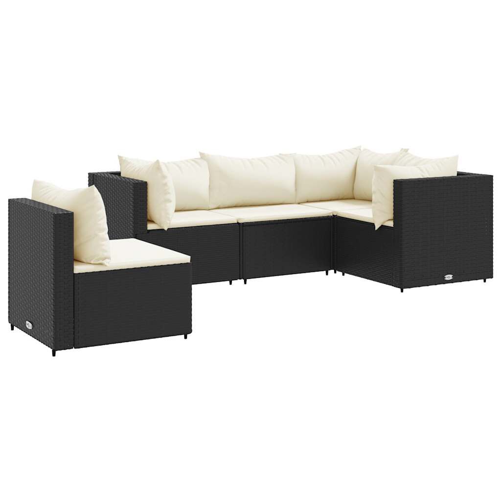 vidaXL Patio Lounge Set Black PE rattan, powder-coated steel, fabric