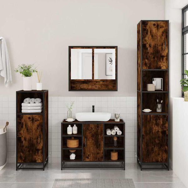 vidaXL Bathroom Furniture Set Smoked oak Engineered wood Standard