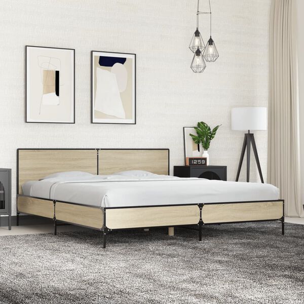 vidaXL Bed Frame Sonoma Oak Engineered wood, metal, plywood Super King
