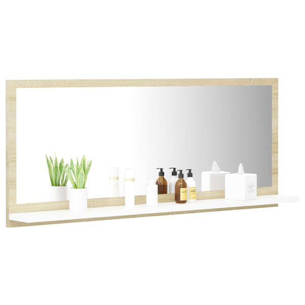 vidaXL Mirror White and Sonoma Oak Engineered Wood 35.4 x 4.1 x 14.6 in
