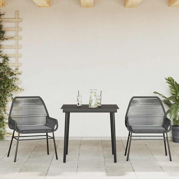 vidaXL Garden Dining Set Black PE rattan 2-seater Removable Covers