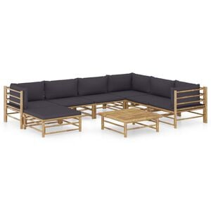 vidaXL Garden Lounge Set Dark grey cushions Bamboo, Polyester