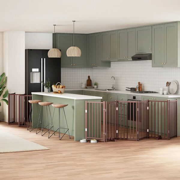 vidaXL Dog Gate Set of 12 Brown Poplar wood 12 panels Foldable