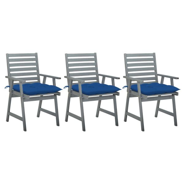 vidaXL Patio Dining Chairs with Cushions 3 pcs Solid Acacia Wood (312416+314927)