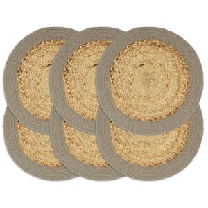 vidaXL Placemat Set of 6 Natural and grey 70% jute and 30% cotton Medium