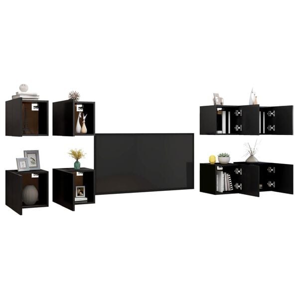 vidaXL Tv Cabinet Set of 8 Black Engineered wood Small Reversible