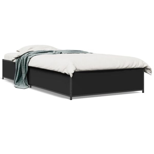 vidaXL Bed Frame Black Engineered Wood, Metal Twin Modern Bed Frame