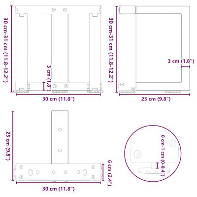 Technical drawings with dimensions of furniture legs and mounting plates.