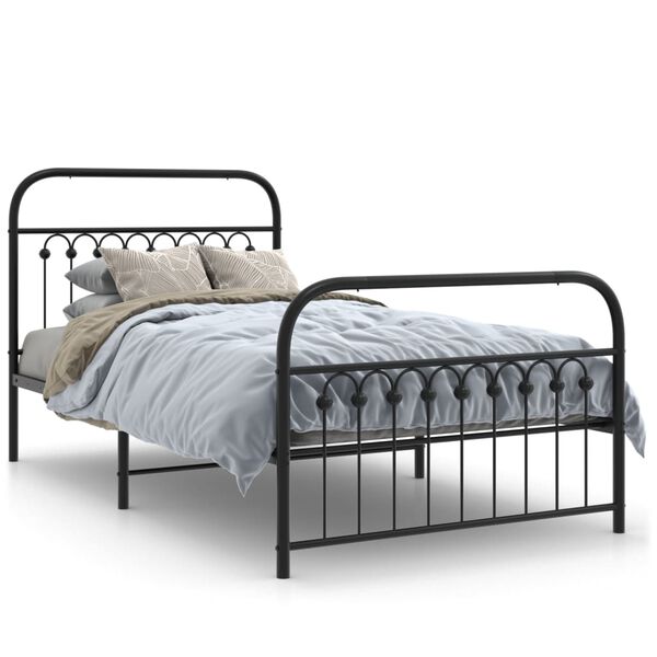 vidaXL Bed Frame Black Steel Twin Bed Frame Rectangular Modern