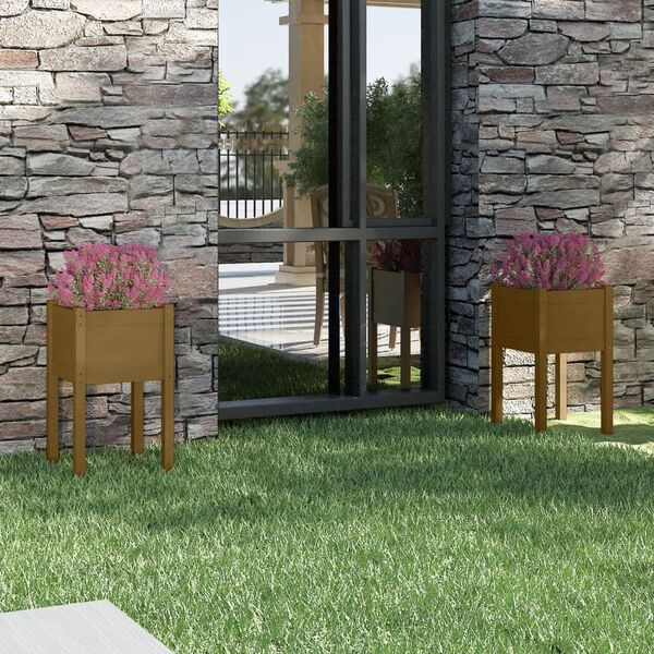 vidaXL Garden Planter Set of 2 Honey brown Solid pinewood Medium