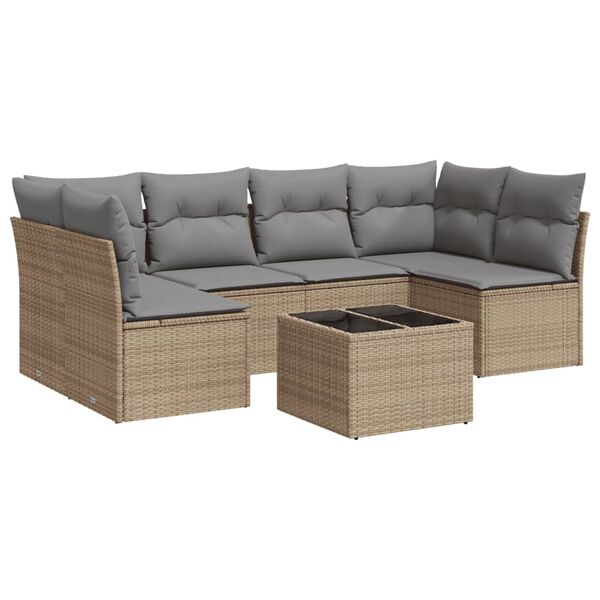 vidaXL Garden Sofa Set Beige PE Rattan Large Adjustable Feet