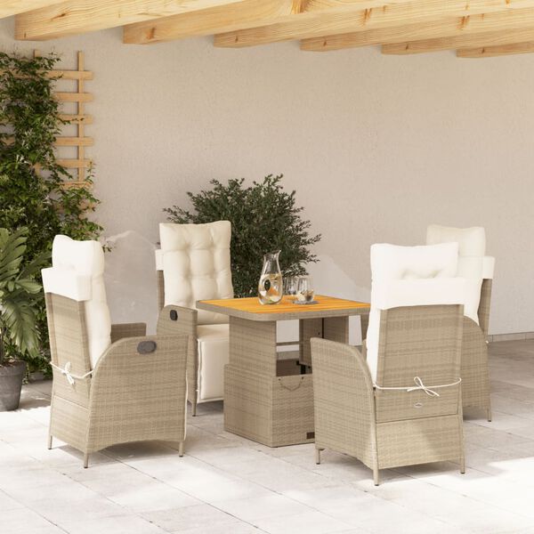 vidaXL 5 Piece Patio Dining Set with Cushions Beige Poly Rattan