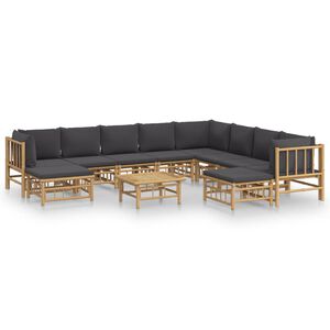vidaXL Garden Lounge Set Natural Bamboo, Dark Grey Bamboo, 100% polyester