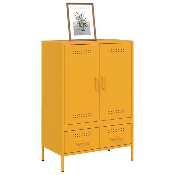 vidaXL Highboard Mustard Yellow Cold-rolled Steel 26.8x15.4x40.0 in