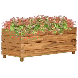 vidaXL Raised Bed Natural Wood Recycled Teak Wood, Steel Medium Planters