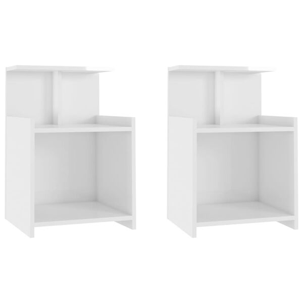 vidaXL Bed Cabinet Set of 2 High gloss white Engineered wood
