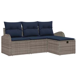 vidaXL Sofa Set with Cushion Manual 4 pcs Grey and Navy Poly Rattan