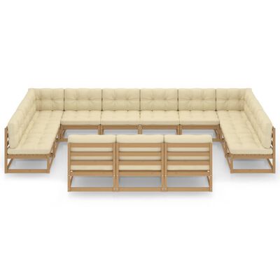vidaXL 13 Piece Patio Lounge Set&Cushions Honey Brown Solid Pinewood