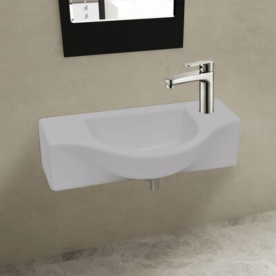 vidaXL Bathroom Basin with Faucet Hole Ceramic White