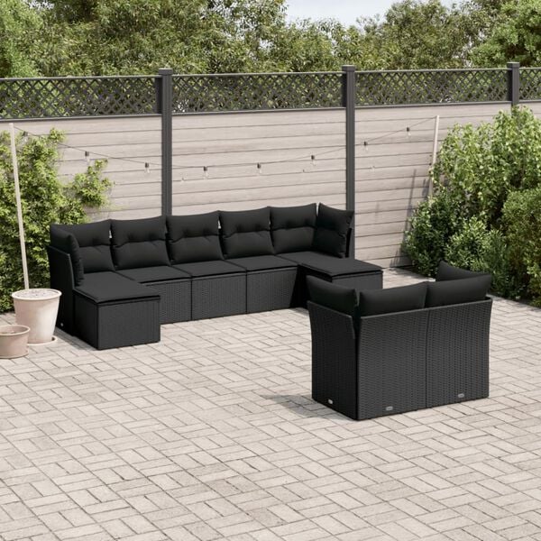 vidaXL Garden Sofa Set Black PE Rattan Large Adjustable Feet