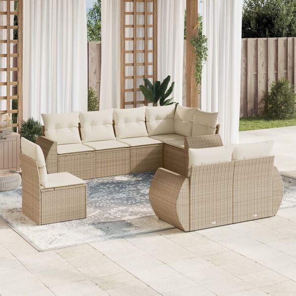 vidaXL Garden Sofa Set Beige PE rattan, powder-coated steel, polyester
