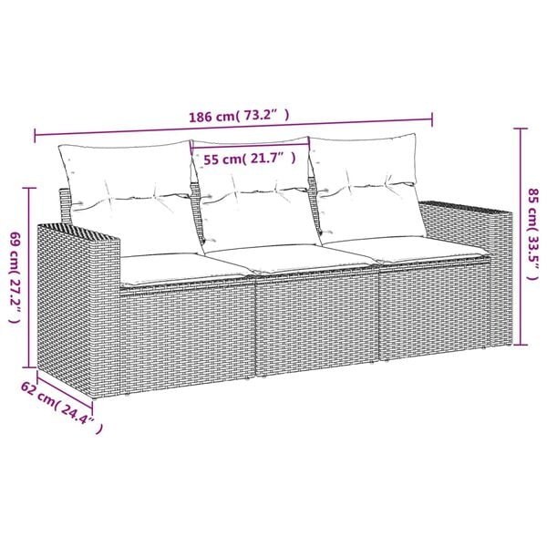 vidaXL Garden Sofa Set Beige PE Rattan Standard Removable Covers