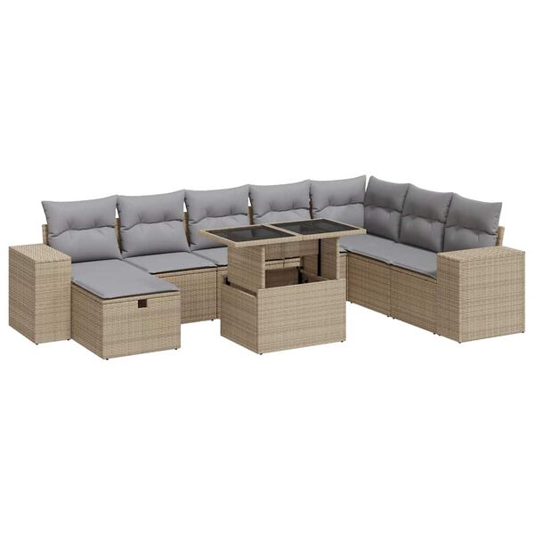 vidaXL Garden Sofa Set Beige PE rattan Large Adjustable Feet