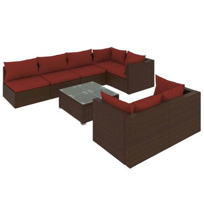 vidaXL 8 Piece Patio Lounge Set with Cushions Brown Poly Rattan