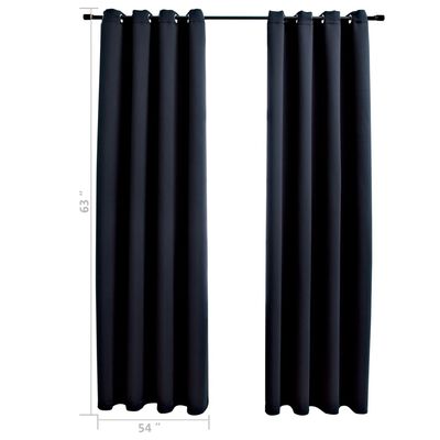 vidaXL Blackout Curtains with Rings 2 pcs Black 54"x63" Fabric