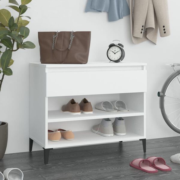vidaXL Shoe Cabinet White Engineered Wood, Metal Medium Shoe Cabinet
