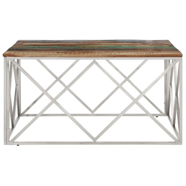 vidaXL Coffee Table Silver Stainless steel frame, solid reclaimed wood top