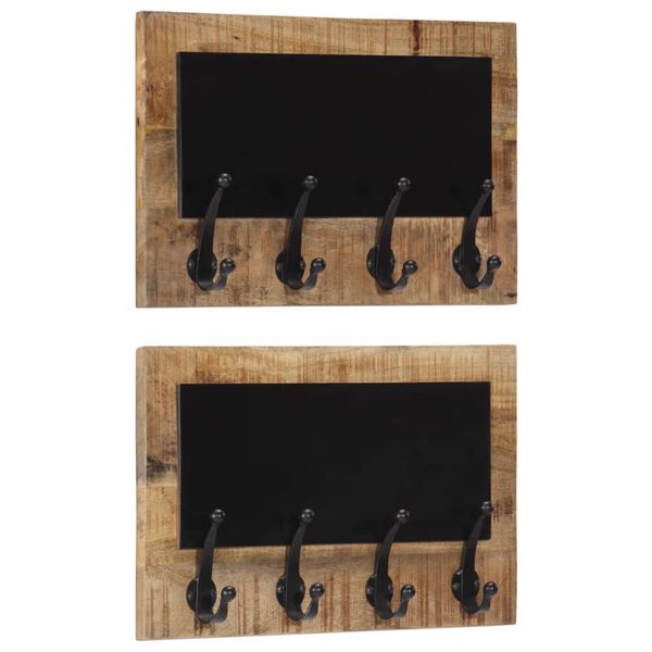 vidaXL Wall-mounted Coat Racks with 4 Hooks 2 pcs Solid Wood Mango