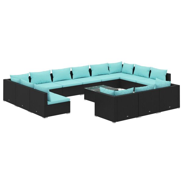 vidaXL Garden Lounge Set Black, Water Blue