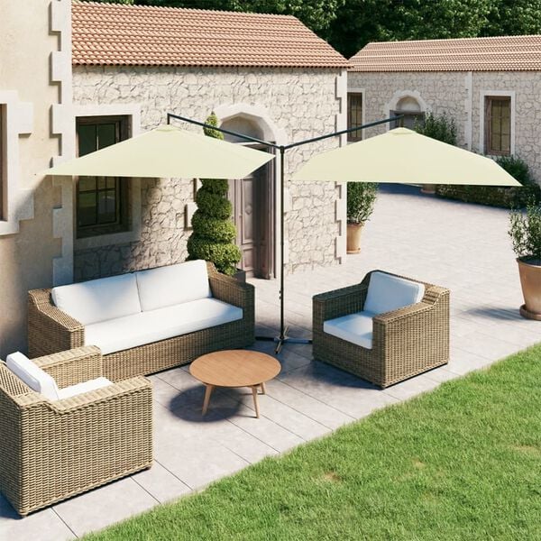vidaXL Garden Parasol Sand Polyester, Powder-Coated Steel Double