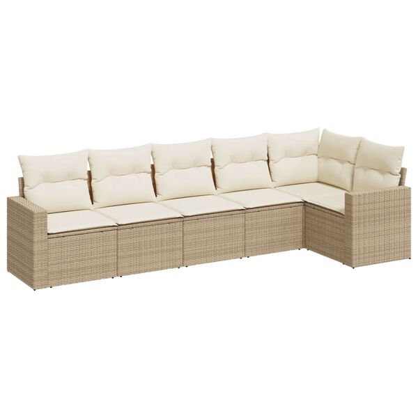 vidaXL Garden Sofa Set Beige PE rattan 6 Piece Adjustable Feet