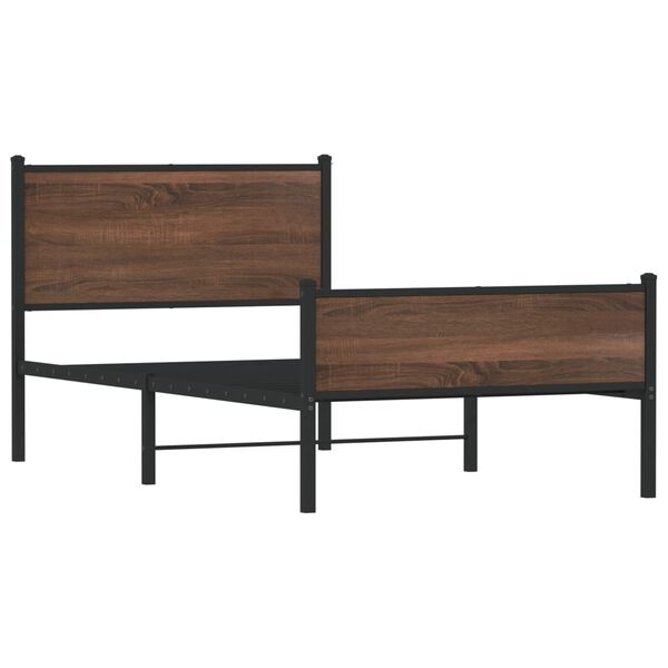 vidaXL Bed Frame Brown Oak Steel, Engineered Wood Twin Bed Frame