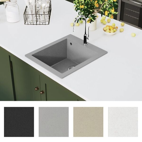 vidaXL Overmount Kitchen Sink Single Basin Granite Grey