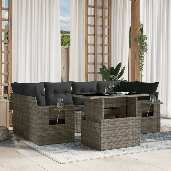 vidaXL Garden Sofa Set Grey PE rattan Large Adjustable Armrests